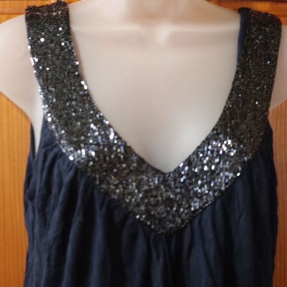 Matty M Navy Blue Sparkly Beaded Tank Top Medium Vintage Y2K Party Glam Look - Picture 7 of 14